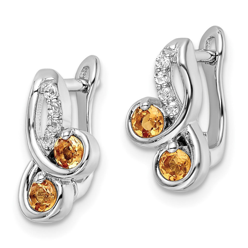 Sterling Silver Rhod-plate .52t.w. Citrine/White Topaz Swirl Hinged Earring