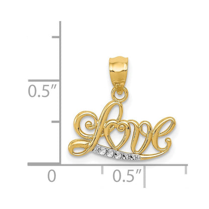 14k Yellow Gold Rhodium Diamond-cut LOVE Pendant