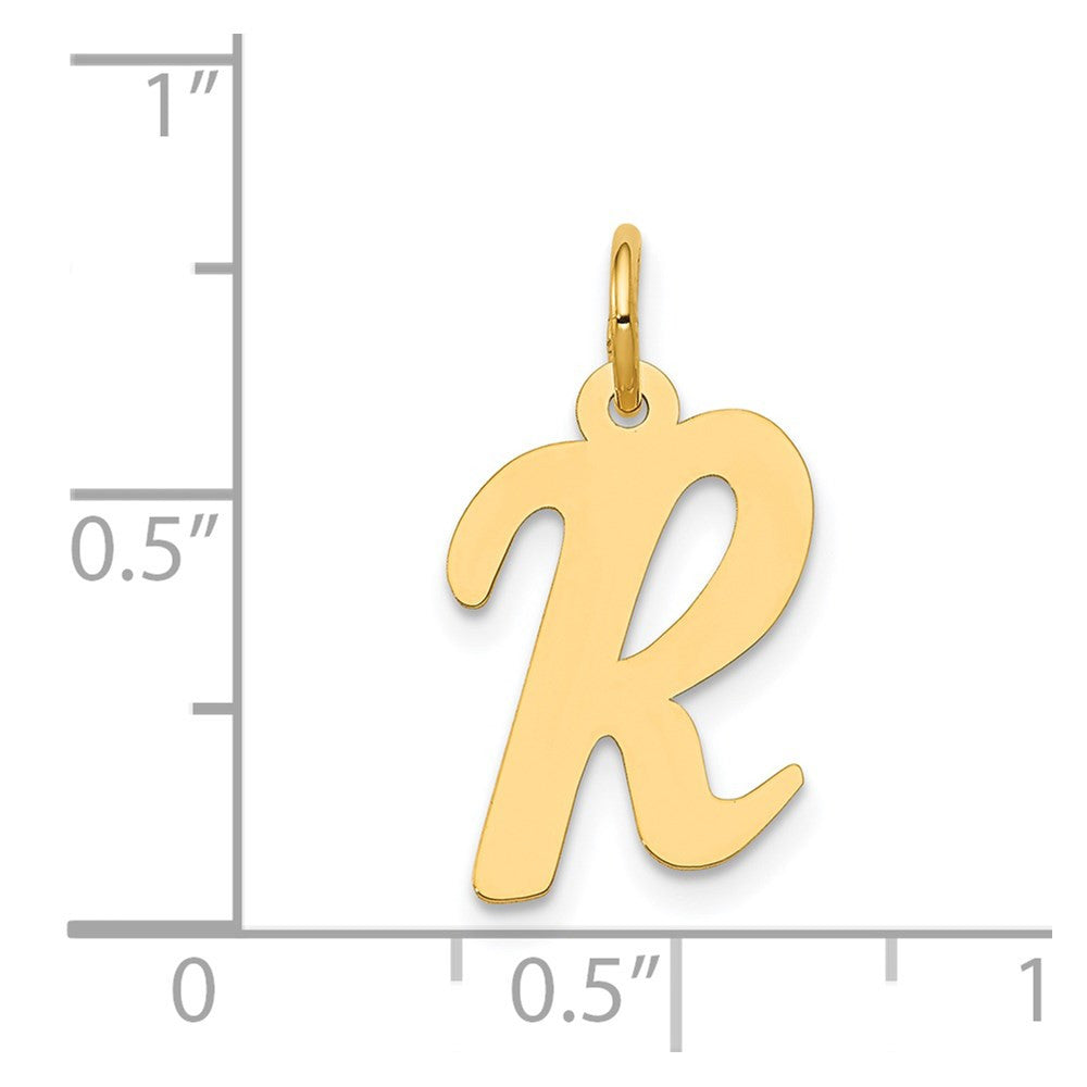 14k Yellow Gold Medium Script Letter R Initial Charm Pendant