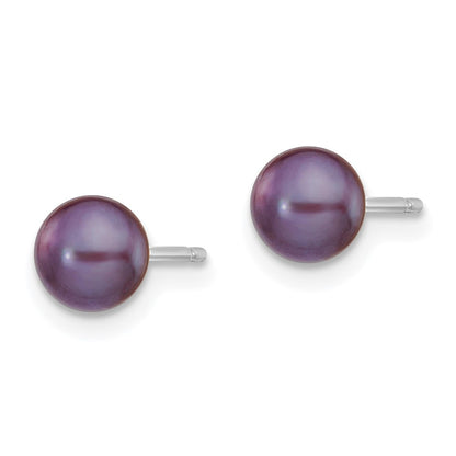 14k White Gold 5-6mm Black Button Freshwater Cultured Pearl Stud Earrings