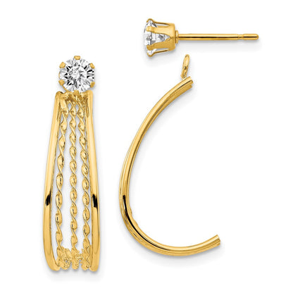 14k Yellow Gold  J Hoop Polished w/CZ Stud Earrings