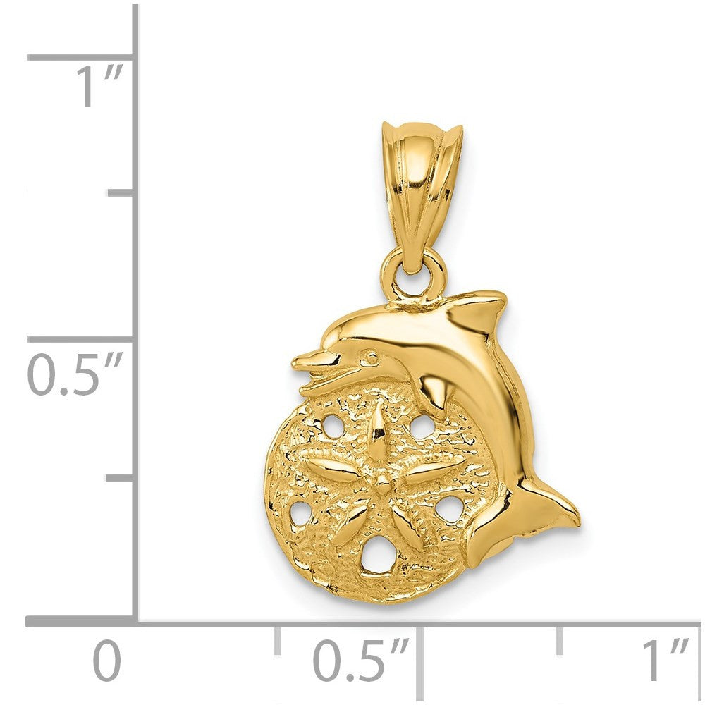 14k Yellow Gold Dolphin and Sanddollar Charm Pendant