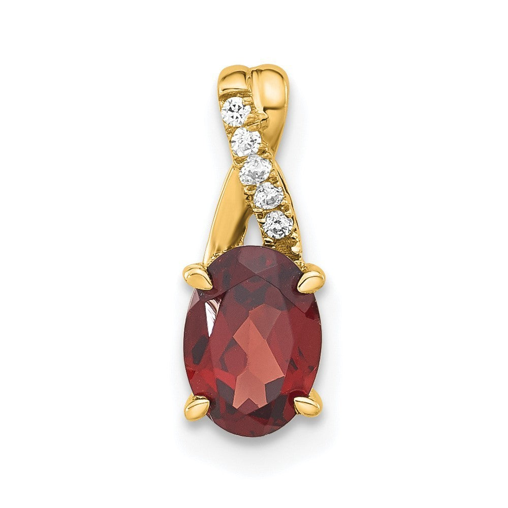 14k Yellow Gold Oval Garnet and Diamond Pendant