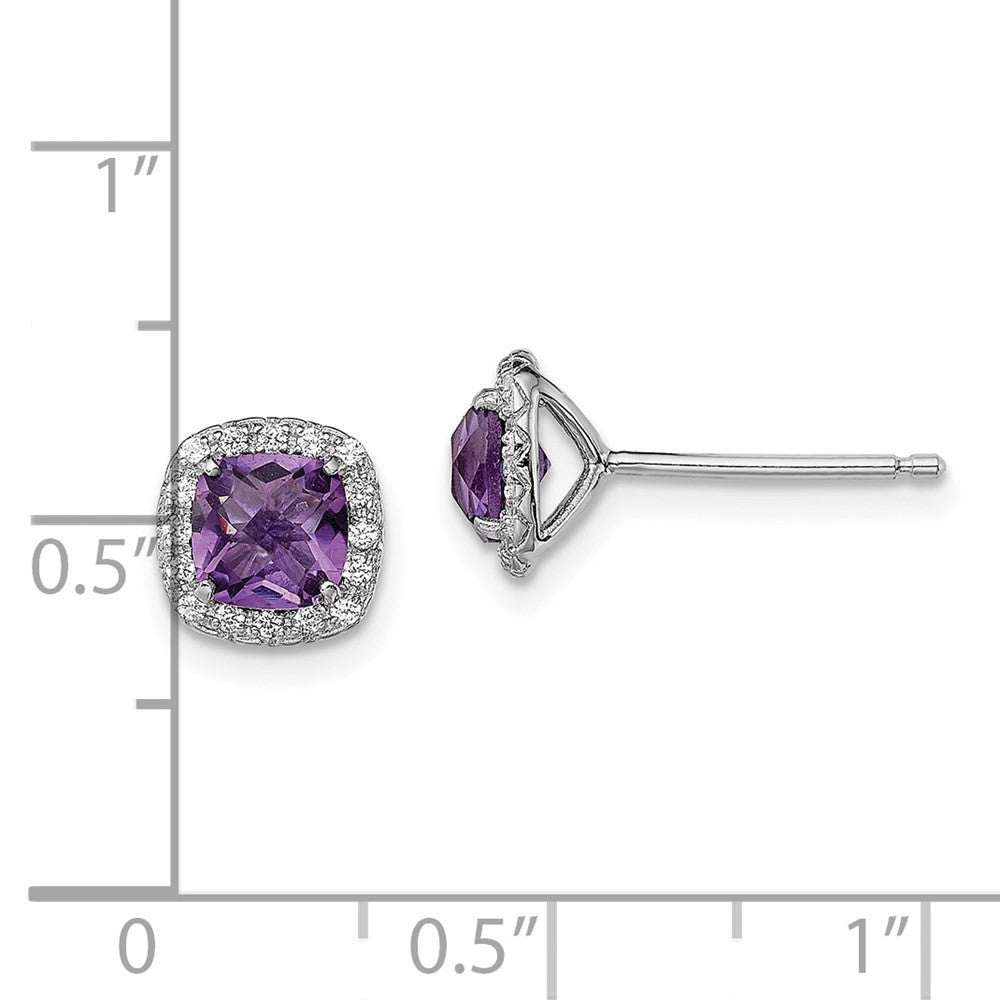 Sterling Silver Rhodium Plated Amethyst and Cr White Sapphire Stud Earrings