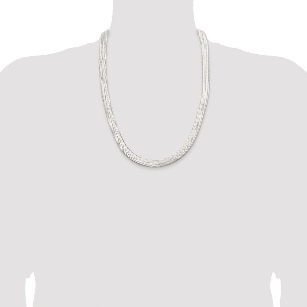 Sterling Silver Rhodium-plated 10.5mm Magic Herringbone Chain Necklace 24"
