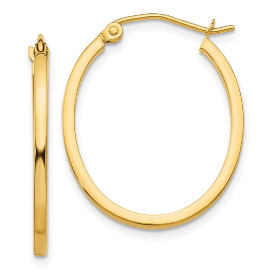 14k Yellow Gold Lightweight Fancy Oval Hoop Earrings