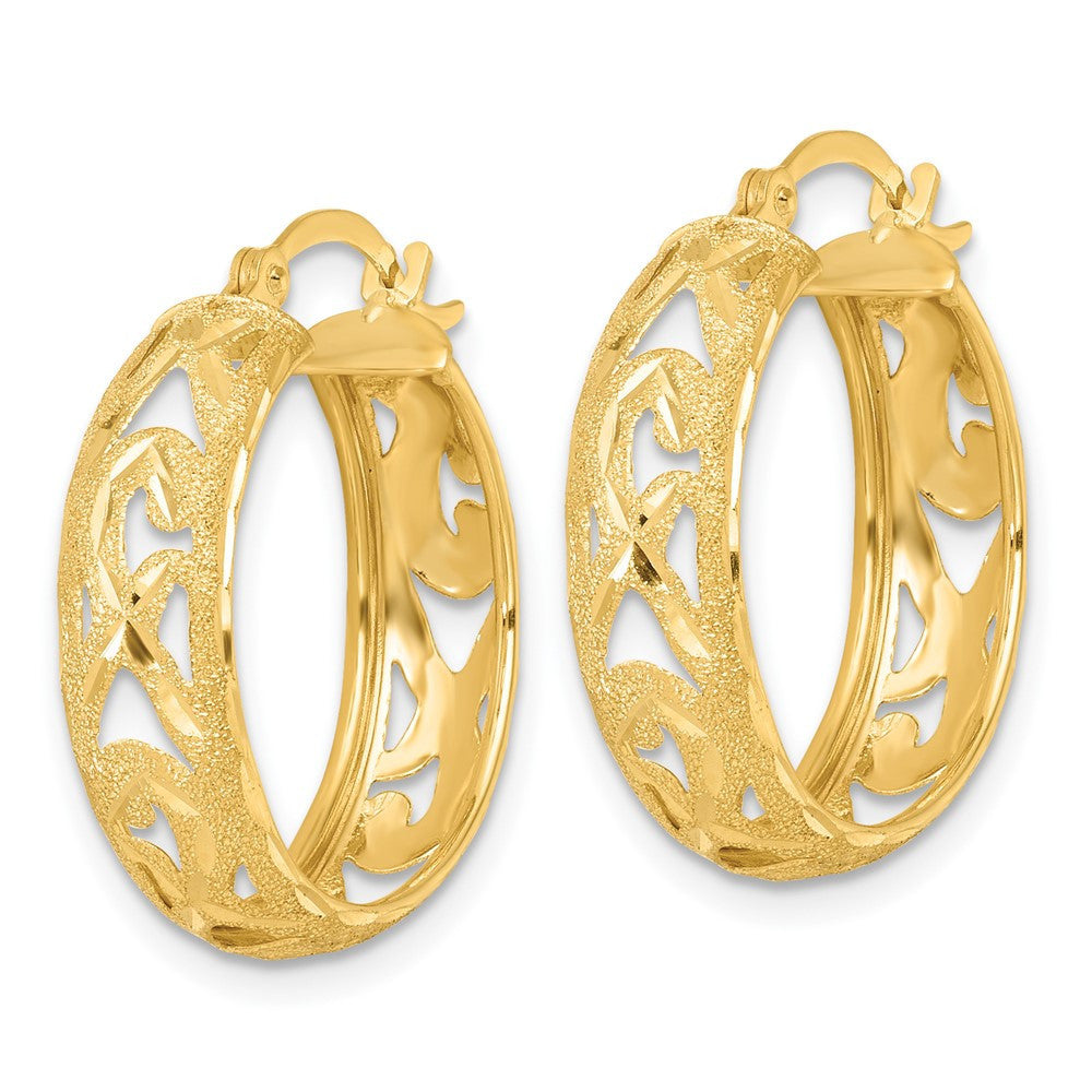 14k Yellow Gold Polished Laser and Diamond-cut Fancy Design Hoop Earrings