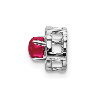 14k White Gold Diamond and Cabochon .38 Ruby Chain Slide