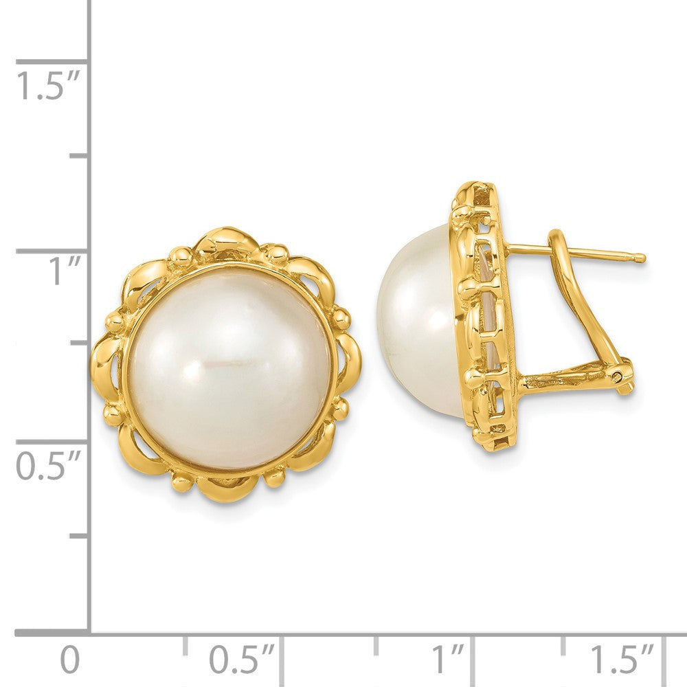 14k Yellow Gold 14mm Saltwater Cultured Pearl Omega Back Stud Earrings