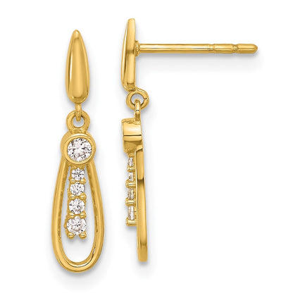 14k Yellow Gold Polished Tear CZ Dangle Earrings