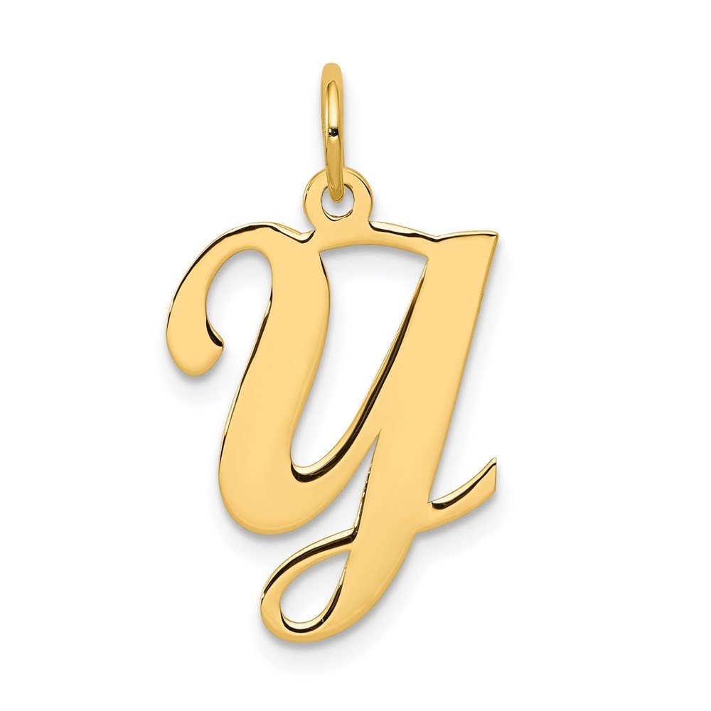 14k Yellow Gold Script Letter Y Initial Charm Pendant
