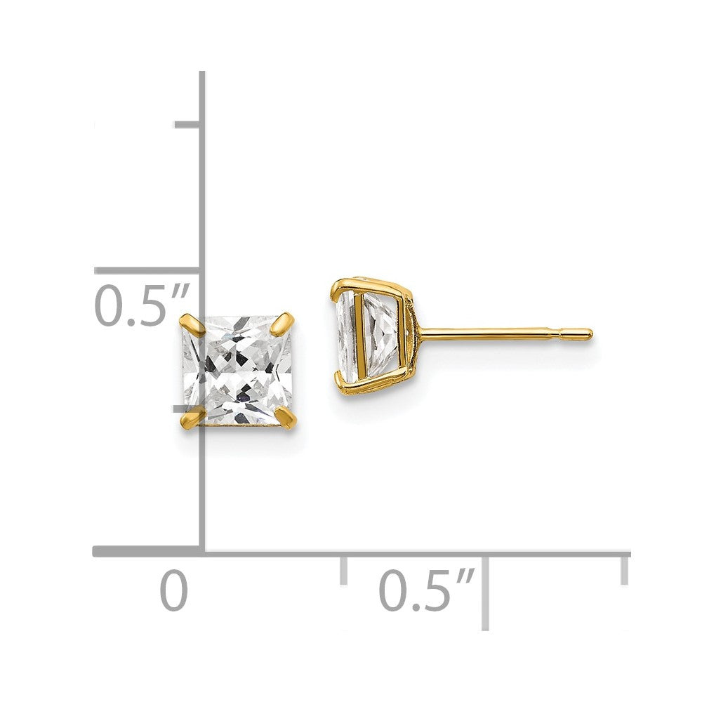 14k Yellow Gold 5mm Square Cubic Zirconia Stud Earrings