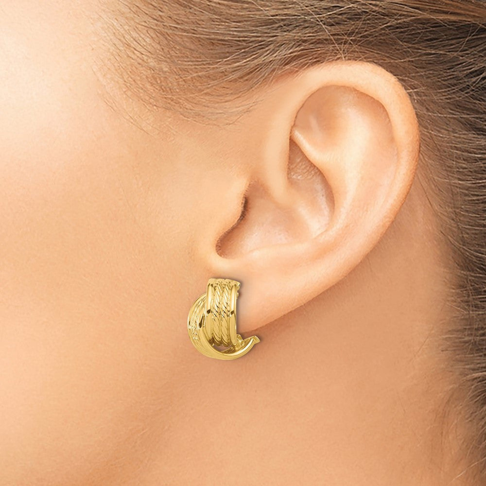 14k Yellow Gold Polished and Textured Twisted Hoop Earrings