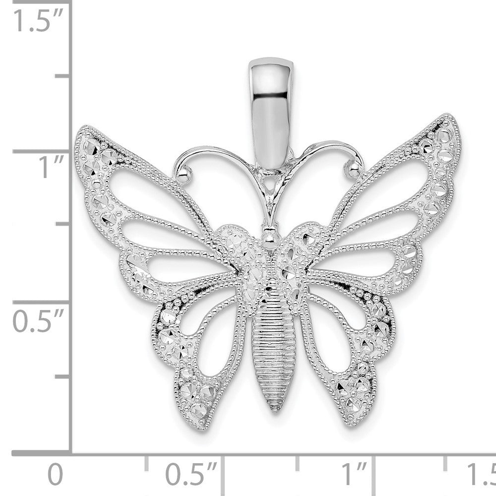 Sterling Silver Rhodium-plated Diamond-Cut Cut-Out Butterfly Pendant