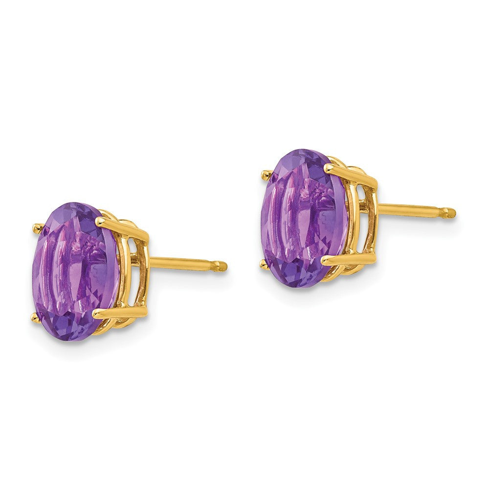 14k Yellow Gold 9x7mm Oval Amethyst Stud Earrings