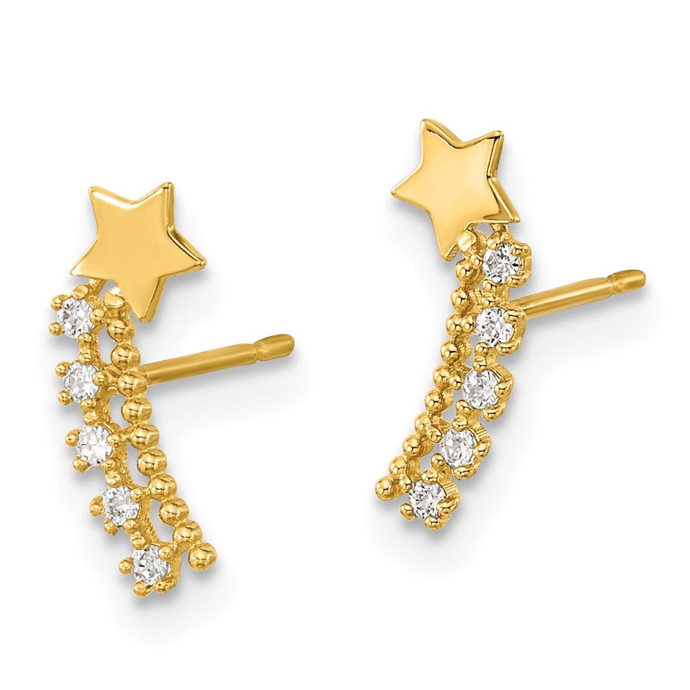 14k Yellow Gold Kids CZ Shooting Star Stud Earrings