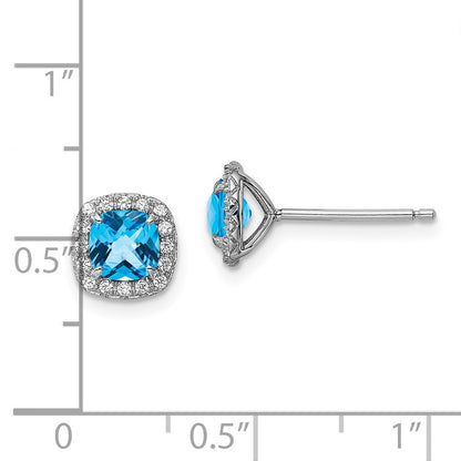 Sterling Silver Rhodium plated Blue Topaz and Cr. White Sapphire Stud Earrings