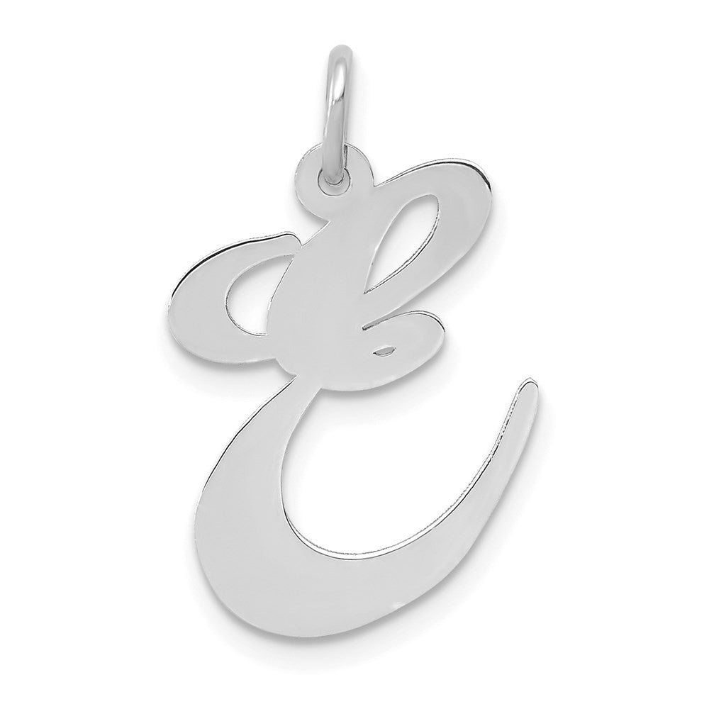 14k White Gold Large Fancy Script Letter E Initial Charm Pendant