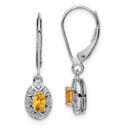 Sterling Silver Rhodium-plated Diam. & Citrine Dangle Earrings