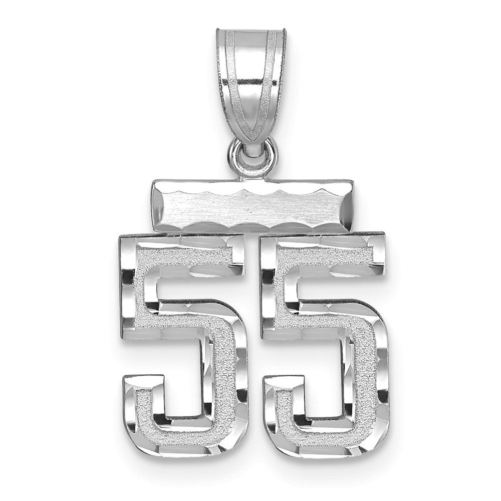 14k White Gold Small Brushed Diamond-cut Number 55 Charm Pendant