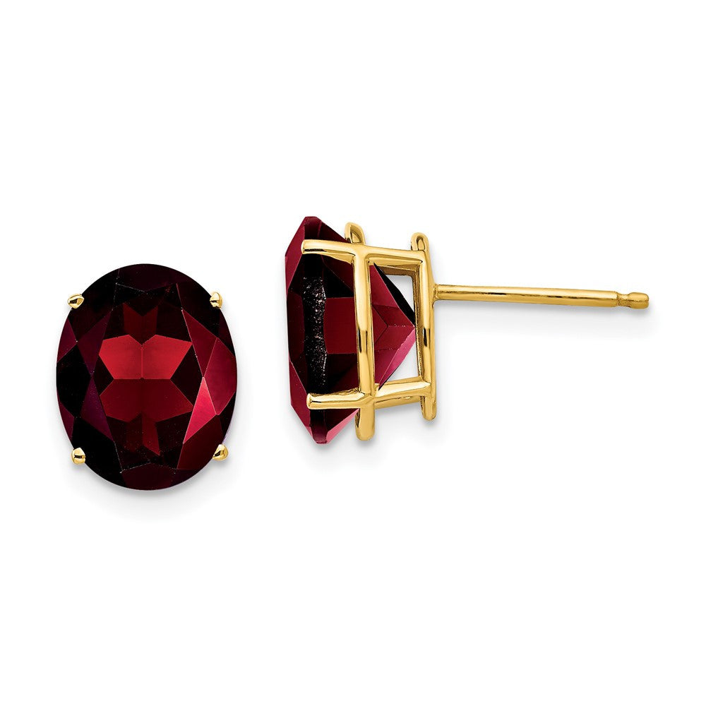 14k Yellow Gold 10x8mm Oval Garnet Stud Earrings