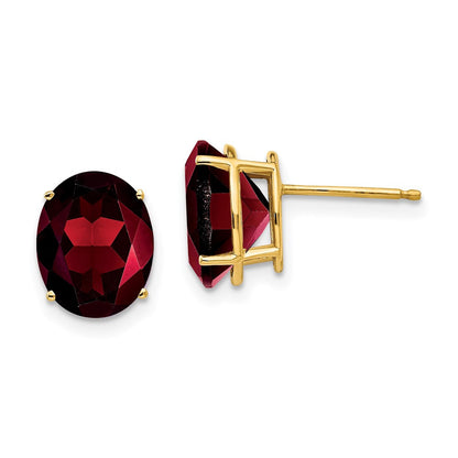 14k Yellow Gold 10x8mm Oval Garnet Stud Earrings