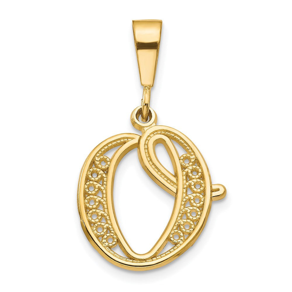 14k Yellow Gold Polished Script Filigree Letter O Initial Pendant