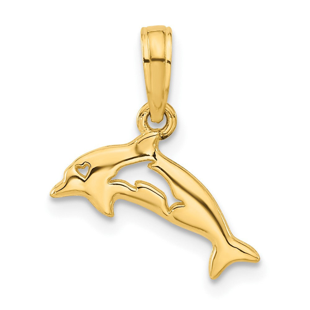 14k Yellow Gold Polished Dolphin with Cut-out Baby Dolphin Pendant