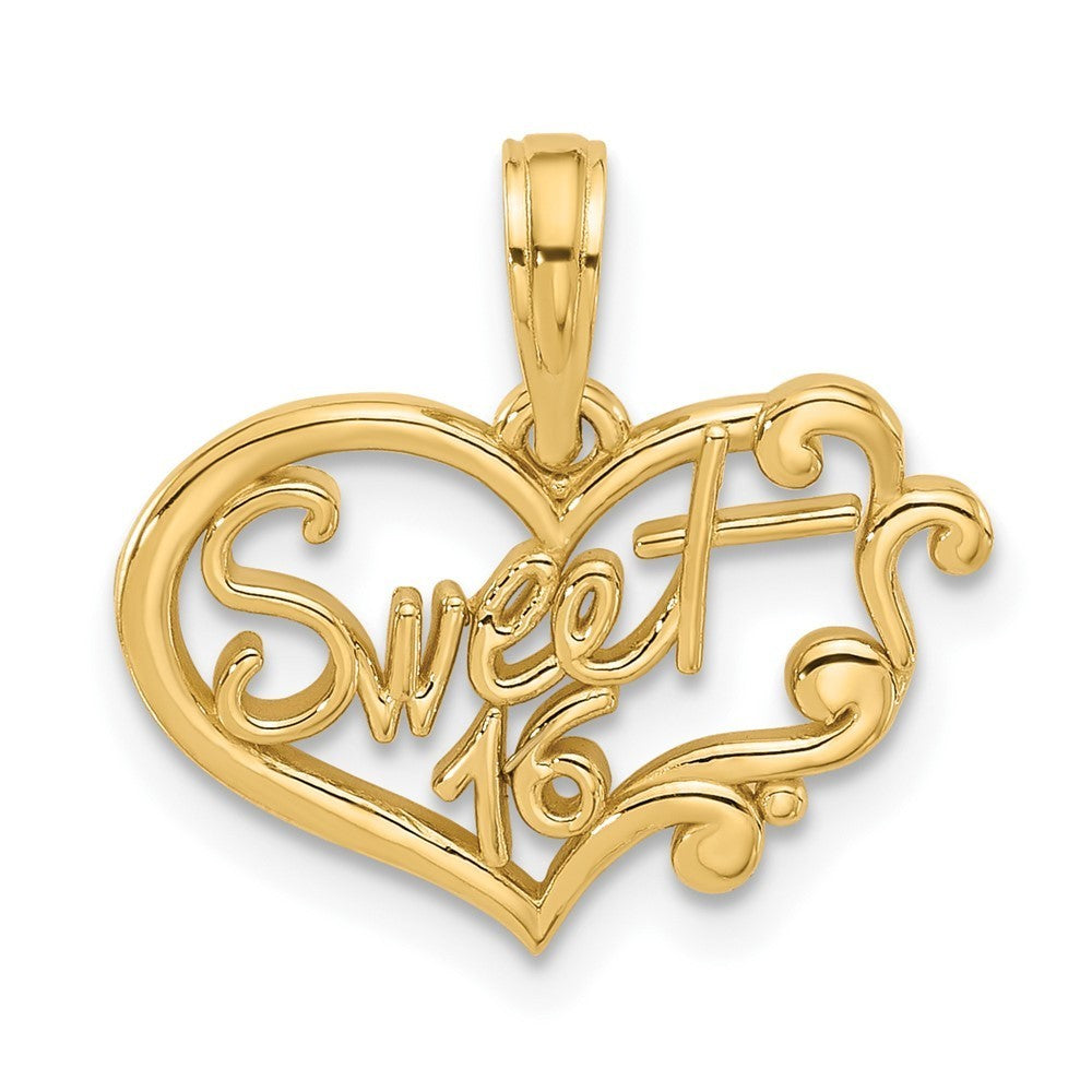 14k Yellow Gold Fancy Sweet 16 Charm Pendant