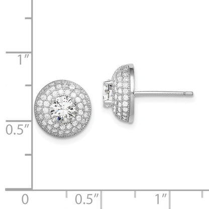 Sterling Silver Rhodium-plated Polished CZ Round Button Stud Earrings