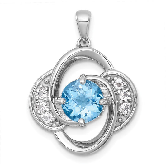 Sterling Silver Polished Checkercut Light Swiss Blue Topaz & White Topaz Pendant