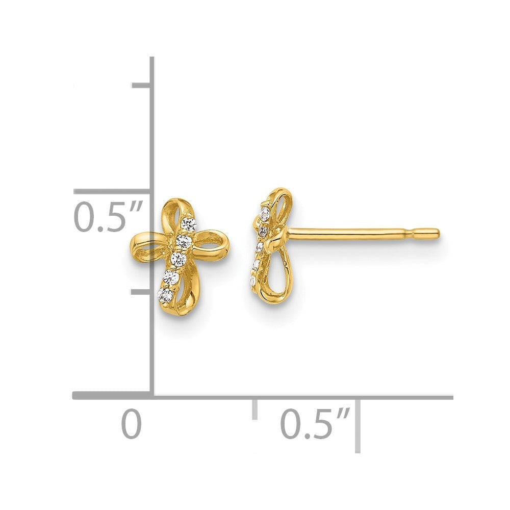 14k Yellow Gold CZ Cross Stud Earrings