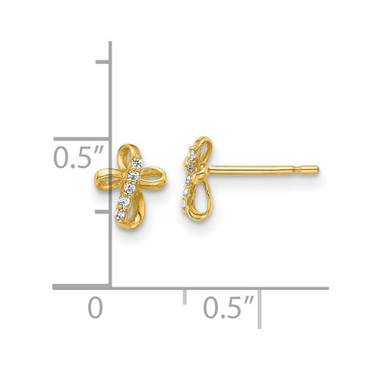 14k Yellow Gold CZ Cross Stud Earrings