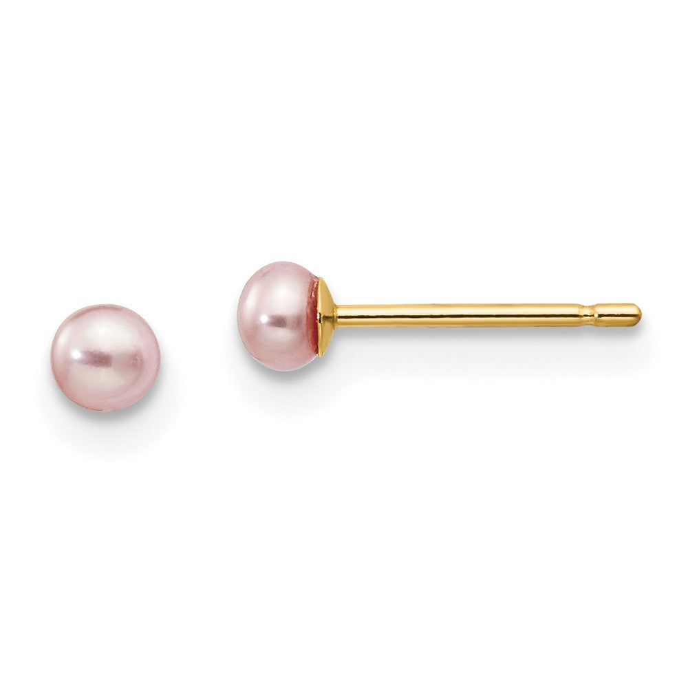 14k Yellow Gold 3-4mm Purple Button Freshwater Cultured Pearl Stud Earrings