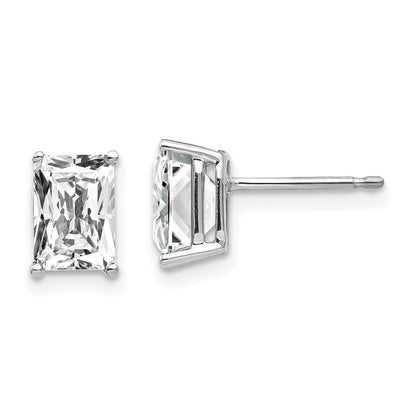 14k White Gold 7x5mm Radiant Cut Cubic Zirconia Stud Earrings