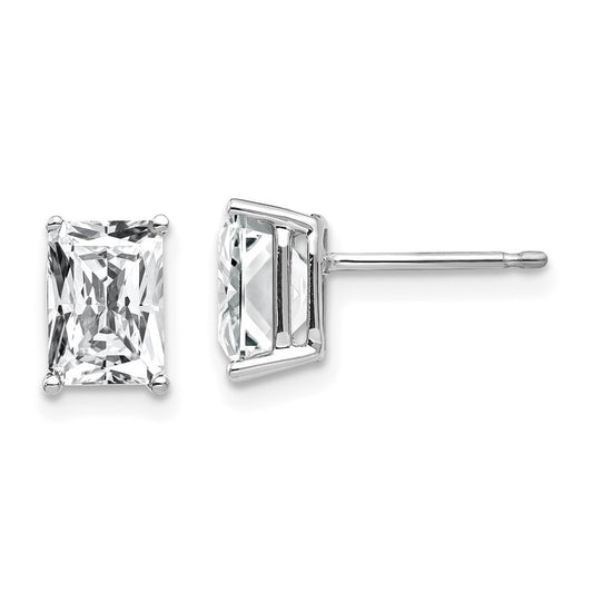14k White Gold 7x5mm Radiant Cut Cubic Zirconia Stud Earrings