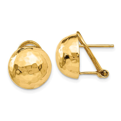 14k Yellow Gold Hammered Omega Back Stud Earrings