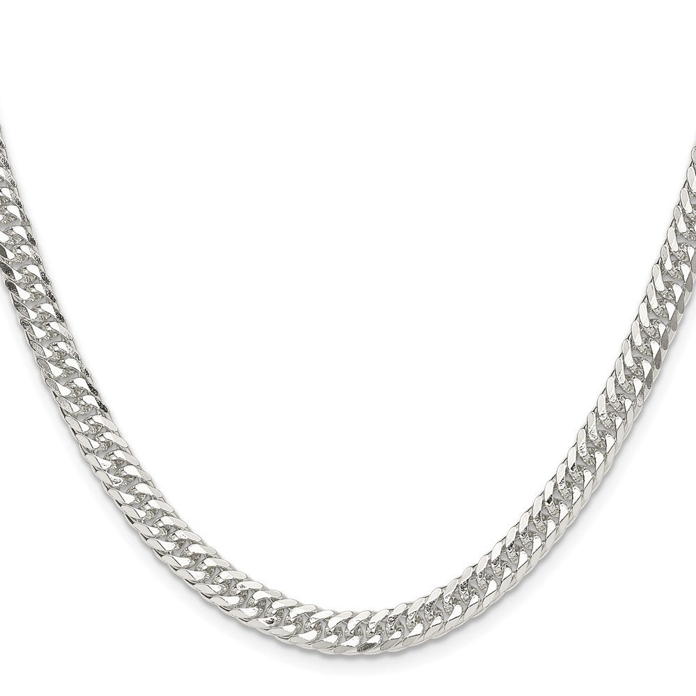 Sterling Silver Polished 5.7mm Double Diamond-cut Curb Chain Necklace 22"