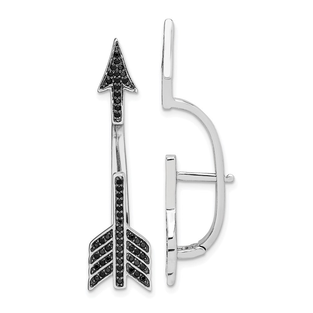 Sterling Silver Rhodium-plated Polished Black CZ Arrow Hinged Dangle Earrings