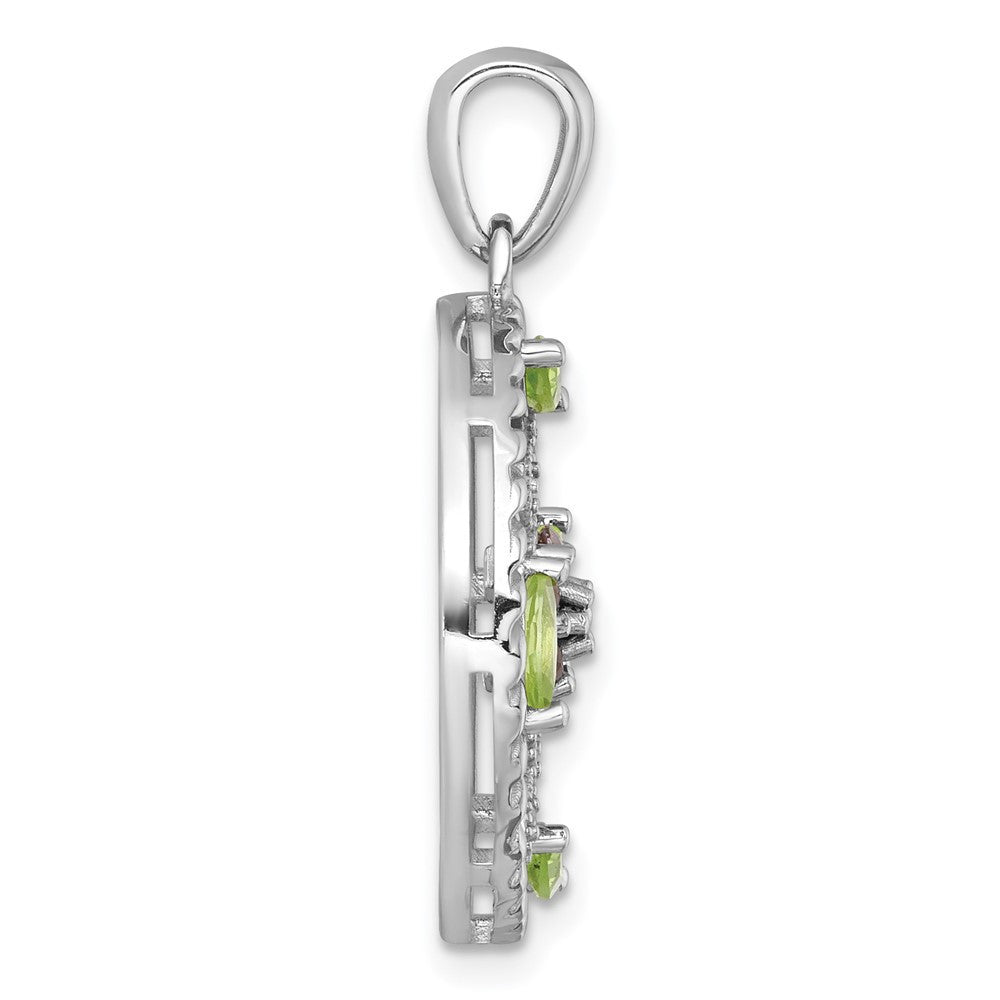 Sterling Silver Rhodium-plated Polished Gemstone Floral Twisted Circle Pendant