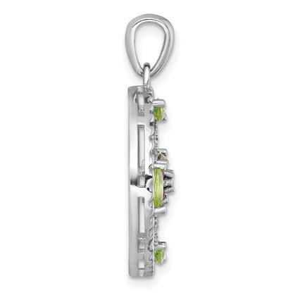 Sterling Silver Rhodium-plated Polished Gemstone Floral Twisted Circle Pendant