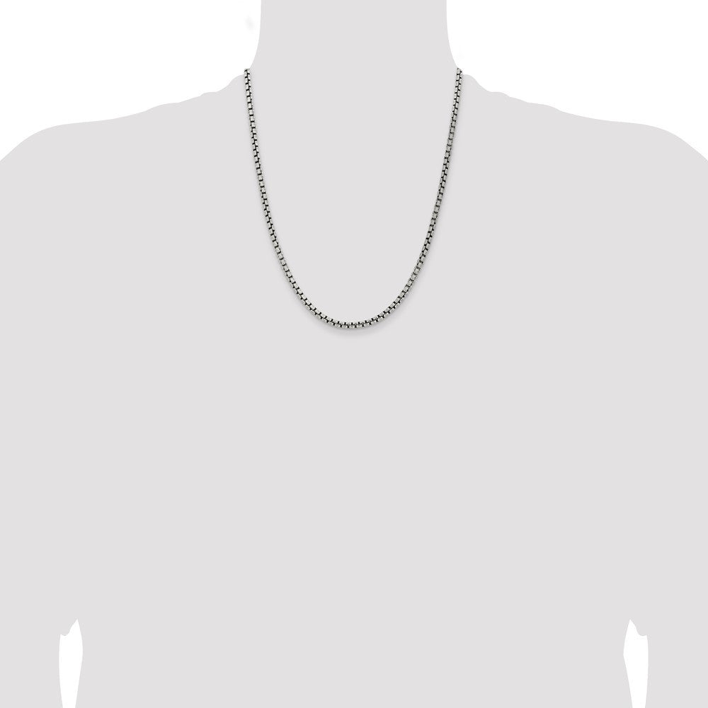 Sterling Silver Antiqued 3.6mm Round Box Chain Necklace 22"