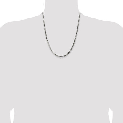 Sterling Silver Antiqued 3.6mm Round Box Chain Necklace 22"