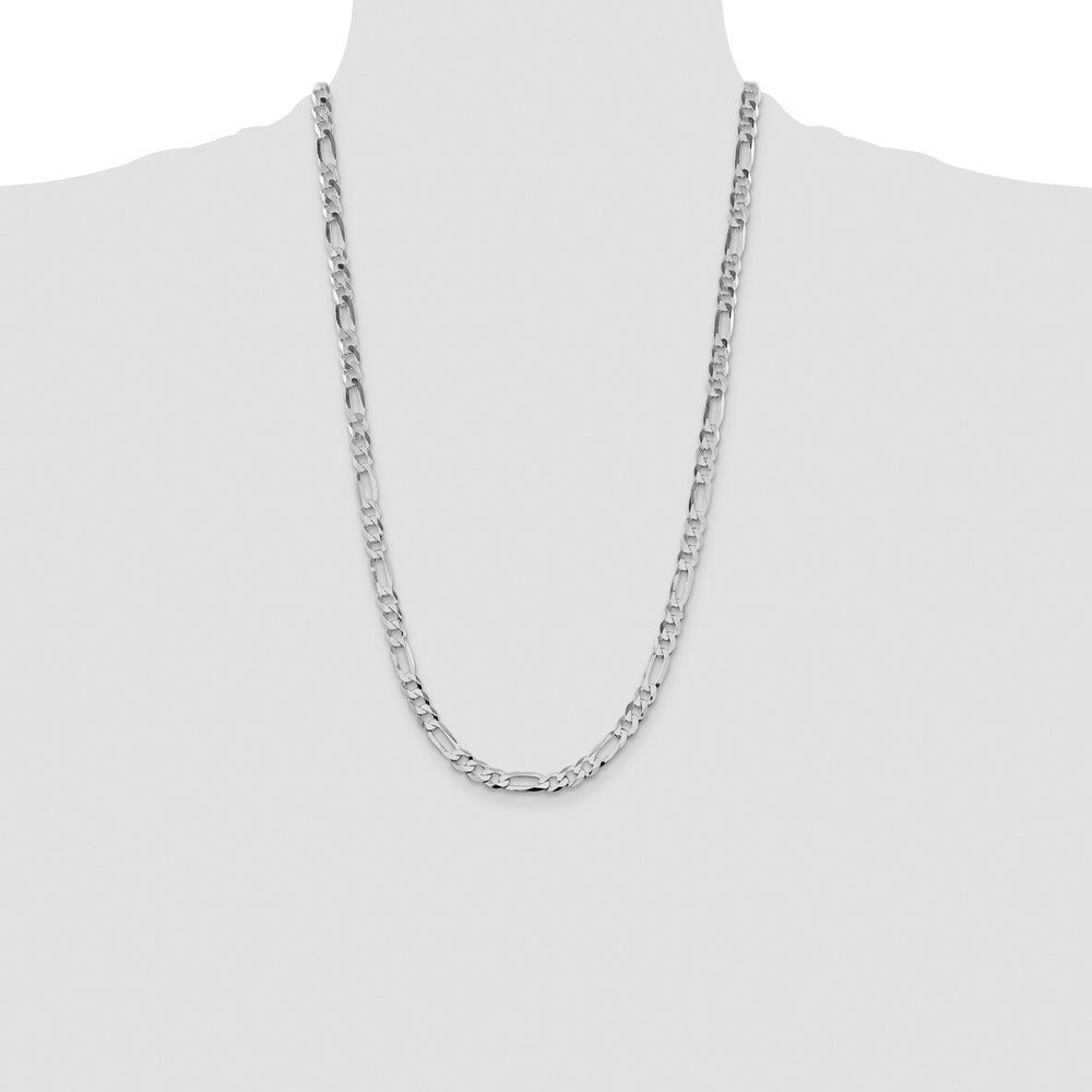 Sterling Silver Rhodium-plated Lightweight Flat Figaro Chain Necklace 26"