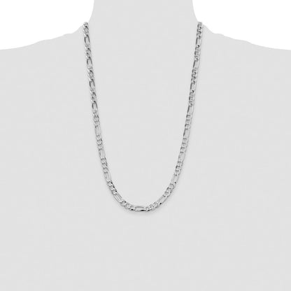 Sterling Silver Rhodium-plated Lightweight Flat Figaro Chain Necklace 26"