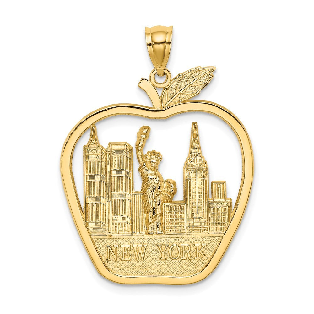 14k Yellow Gold NEW YORK Skyline and Statue of Liberty Charm Pendant