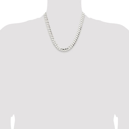 Sterling Silver Rhodium-plated 9.75mm Concave Beveled Curb Chain Necklace 20"