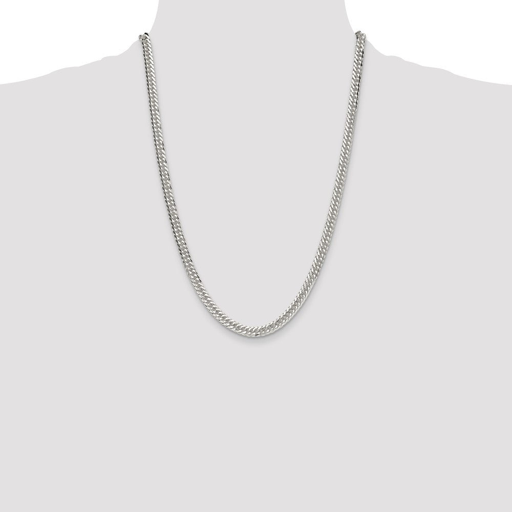 Sterling Silver Polished 5.7mm Double Diamond-cut Curb Chain Necklace 24"