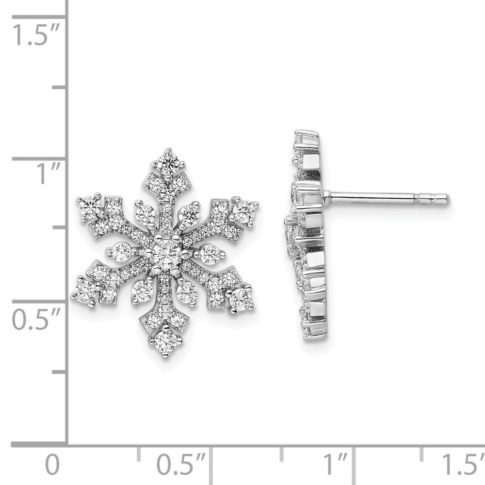 Sterling Silver Rhodium-plated CZ Snowflake Button Stud Earrings