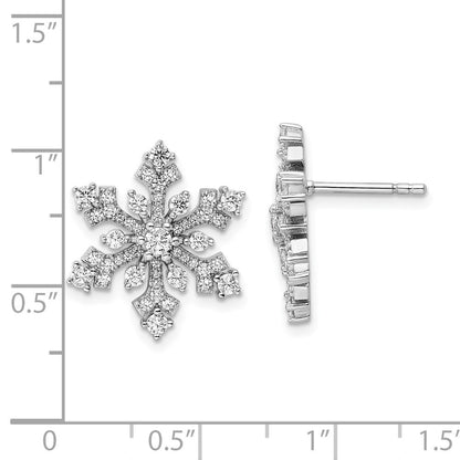 Sterling Silver Rhodium-plated CZ Snowflake Button Stud Earrings